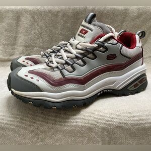 Skechers Sport White Red Silver Leather Lace Up Walking Shoes Sneakers-Women 9M